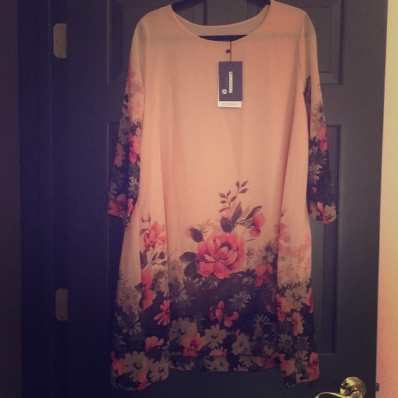 Luomeidisha peach pink floral chiffon shift large - Picture 2 of 5